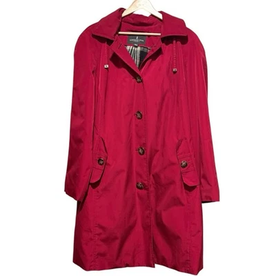 London Fog Size 1X Flannel Lined Red Hooded Womens Trench Raincoat Coat Jacket - Image 1 of 4