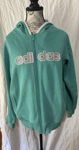 Adidas Felpa Donna con Cappuccio e Zip Teal Con Logo Rialzato XL - Foto 1 di 8