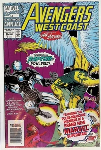 Quiosco de tarjetas de cómic Avengers West Coast Annual 8 1993 Marvel War Machine Raptor - Imagen 1 de 2