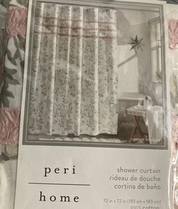 Peri Home Cotton Shower Curtain 72 x 72” Pink Bouquet Petal Shabby Cottage NEW - Picture 1 of 6