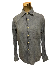 Uniqlo Womens Small Denim Blue 100% Flax Button Up Shirt Lightweight Breathable - Bild 1 von 14