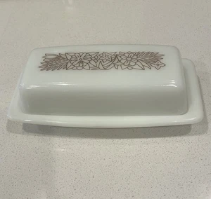 Vintage Pyrex Woodland Butter Dish 2 Pc. Milk White Glass Brown Flowers - Picture 1 of 4