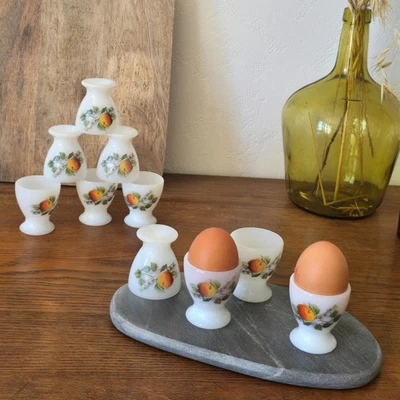 Coquetier vintage verre opale motif pommes style Arcopal rétro années 70 - Imagen 1 de 4