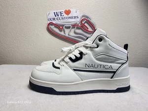 NAUTICA Men's Shoes N83 Boots Leather Lace Up White Blue Size 10 - Picture 1 of 10