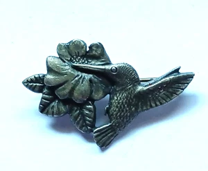 Vintage signierte Sid Glocke Sterlingsilber Kolibri & Blume Pib/Brosche - Bild 1 von 3