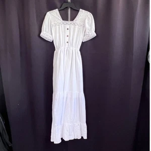 Maxi Vestido Blanco Ojales Encaje Cuello Cuadrado Cottagecore Boho Campesino Tailandia - Imagen 1 de 12