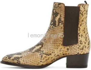 46 45 stivaletti da uomo in pelle modello pelle di serpente scarpe eleganti Chelsea punta punta - Foto 1 di 11