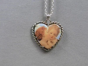 JCM Sterling Silber 925 Halskette Herz Anhänger Amor küssende Liebe Keramik - Bild 1 von 4