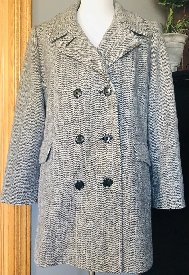 Arlette Double Breasted Wool Coat Women’s L USA Made Gray Academia Quiet Luxury - Image 1 of 4