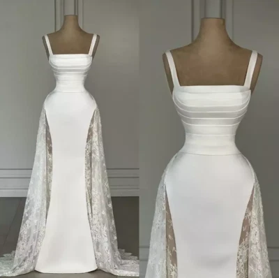 Gorgeous Sleeveless Mermaid Wedding Dresses Bridal Gowns Appliques Straps Pleat - Image 1 of 4