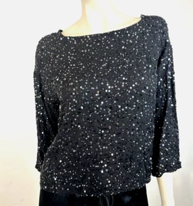 398 $ Eileen Fisher Größe S schwarz Pailletten Seide Box Bluse Top neu - Bild 1 von 11