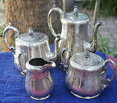  Antiguo juego victoriano de plata esterlina 1858 té café azúcar crema con sello Foto 1 de 4