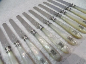 1860 French 800 silver & mother of pearls 12 fruits knives rococo st Henin - Picture 1 of 12