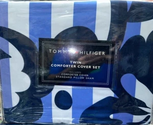 TWIN SIZE Duvet Cover & Sham Blue White KEY LARGO NIP Tommy Hilfiger 2Pc Stripes - Picture 1 of 4