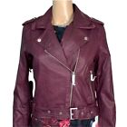 Collection B Womens Moto Jacket Faux Leather Wine Burgundy Red Full Zip Medium