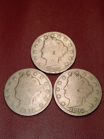 1892 (3) Liberty V Nickels G  (#V-96-05) Lot of 3 Cover