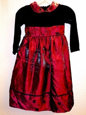 JONA MICHELLE Wine Red Girls Dress Collar Skirt Band Black Velvet Sz 6 TALL - Image 1 of 4