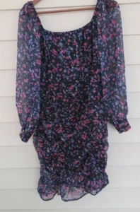 Eilly Bazar Ruched Lantern Sleeve Floral Ruffle Hem Mini OFF SHOULDER Dress Sm. - Picture 1 of 7