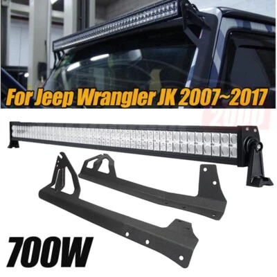 For 07-17 Jeep Wrangler JK 52" 700W LED Light Bar+Roof Mount Bracket+Harness Set - Image 1 of 4