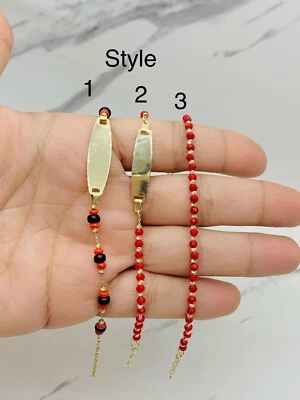 Real 10k Gold Baby ID Bracelet red black Beads Ball - Pulsera bolitas oro Niña/o - Image 1 of 4
