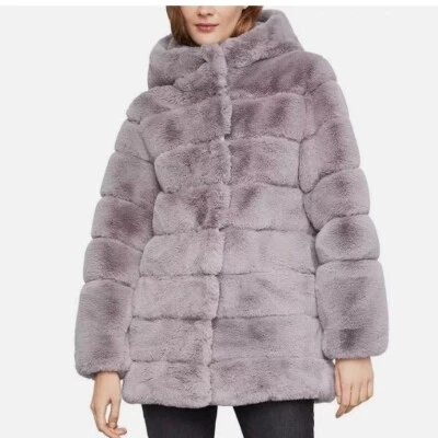 NUEVO CON ETIQUETAS 398 BCBG MAXAZRIA CHAQUETA ABRIGO FELICIA PÚRPURA IMITACIÓN PIEL CON CAPUCHA M S 4 6 8 10 Foto 1 de 4