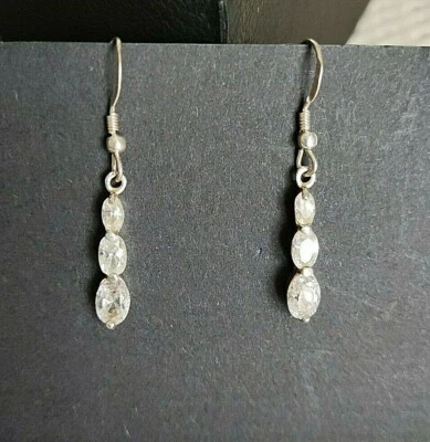 Orecchini pendenti vintage argento 925 cristallo usati earrings anni '80 '90 - Immagine 1 di 3