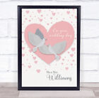 Pink Hearts Wedding Day Doves Mr & Mrs Name Personalised Gift Print