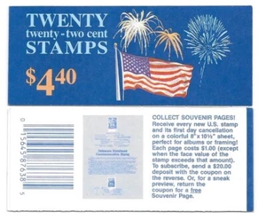 1987 Flag & Fireworks booklet Sc 2276a 22c pane of 20 plate # 1111 upper left - Picture 1 of 1