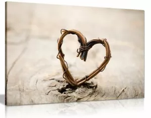 Rustic Art Willow Heart Canvas Wall Art Picture Print - Picture 1 of 5