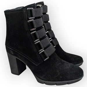 NEW The Flexx Women's Strap Tease Black Waterproof Suede Heeled Boot Size 6 M - Picture 1 of 12