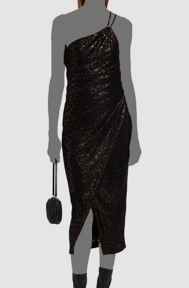IRO Women's Black Metallic Leopard One-Shoulder Sheath Dress Size FR40/US8