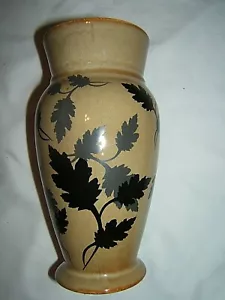 Light Brown Pottery Vase with Fall Leaves Silhouettes 7 1/2" Tall - Picture 1 of 1