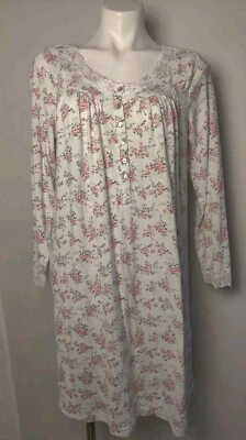 Eileen West Women's Small Pink Floral Embellished Long Sleeve Soft Knit Gown — 第 1/4 张图片