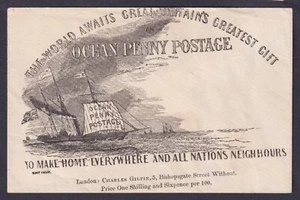 1850 Gilpin Ocean Penny Postage State 2 Propaganda Envelope Fine Unused - Picture 1 of 2