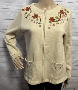 Neu mit Etikett Breckenridge Fleece-Cardigan Petite Medium bestickt Blätter Strass - Bild 1 von 13