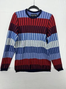 Demetre Mens Pure Virgin Wool Red Blue Striped Sweater Mens M Coogi Style READ - Picture 1 of 7