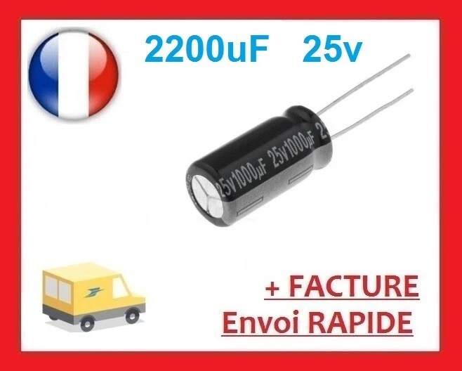2 CONDENSATEURS CHIMIQUE 2200µF 2200MF 2200uF 25V RADIAL 105° - Photo 1/1