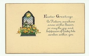 Yellow Dafodill Window Scene Church Easter Greetings Postcard - Picture 1 of 1