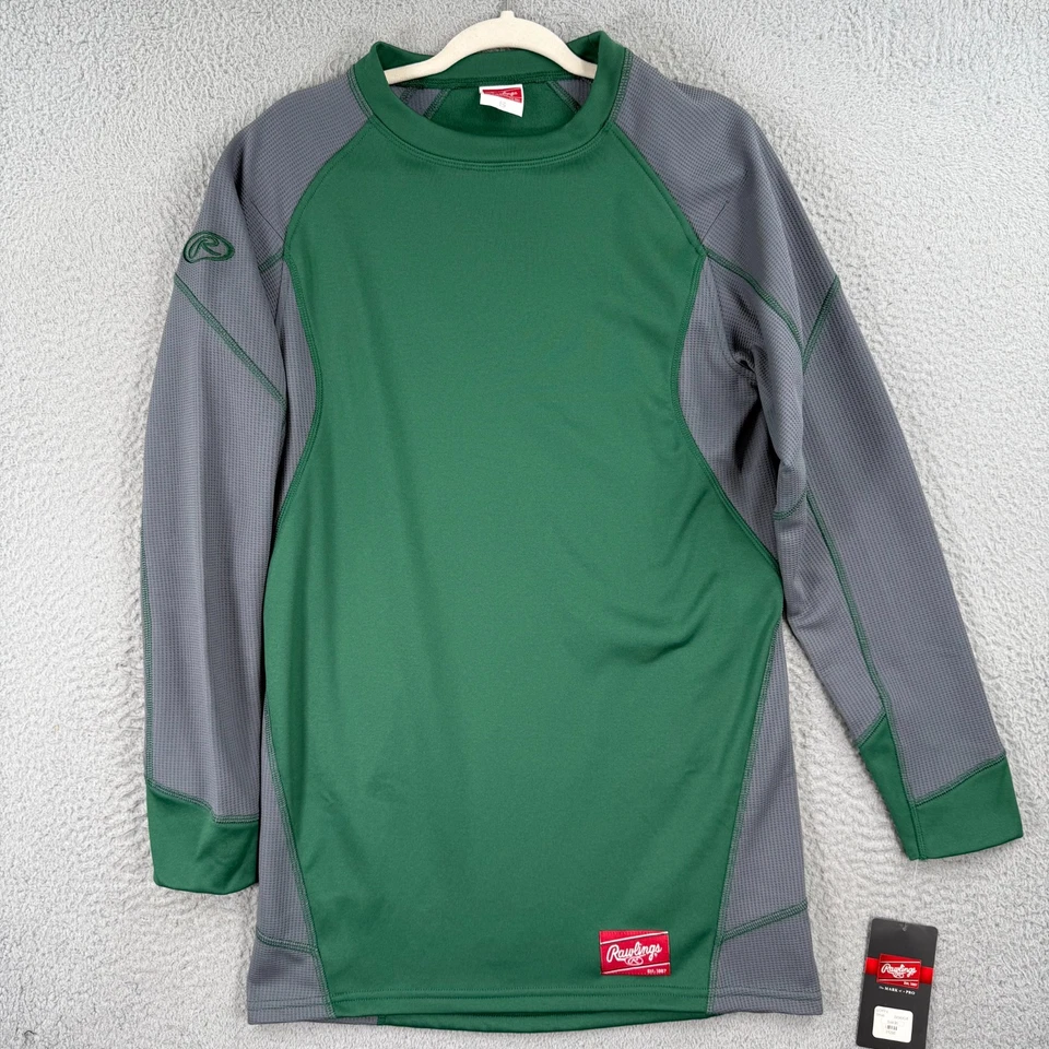 Camisa de beisebol masculina Rawlings pequena verde cinza manga térmica manga longa NOVA! - Imagem 1 de 4