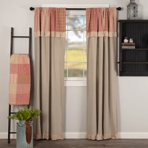 Farmhouse 84"x40" Panel Pair Red Rod Pocket Patchwork Window Curtains VHC Brands - Picture 1 of 8