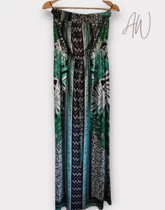 Next Summery Black & Green Tribal Print Maxi Dress Size 10 - Picture 1 of 8