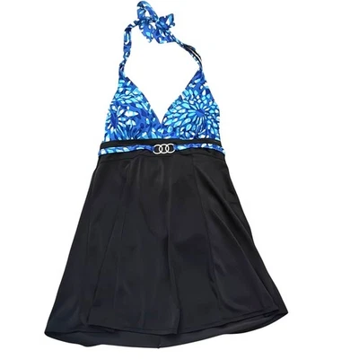 Vestido de baño floral vintage años 90 Jaclyn Smith negro azul talla 8 Foto 1 de 3