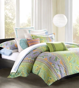 Echo Design Calypso Queen Duvet Cover Multi Color Paisley Reversible Cotton Boho - Picture 1 of 11