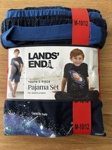 Lands End Galaxy Theme 3 Piece Pajama Set Size 10/12 (T Shirt, Shorts & Pants) - Picture 1 of 2
