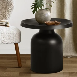 Oikiture Coffee Side Table Round Bedside Sofa Tea End Tables Steel Metal Black - Picture 1 of 10
