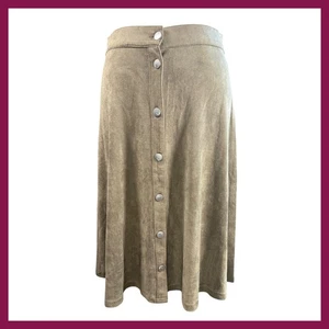 Harmony + Havoc A-Line Button Front Skirt Midi Khaki Suede Feel Size M - Picture 1 of 12
