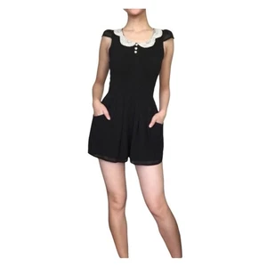 Lipsy London Black Embellished Peter Pan Collar Cap Sleeve Romper Jumper US 6 - Picture 1 of 13