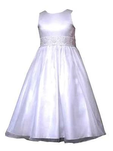RARE EDITIONS NEW GIRLS WHITE DRESS WITH SATIN, CHURCH, BRIDAL, WEDDING, BAPTISM - Picture 1 of 1