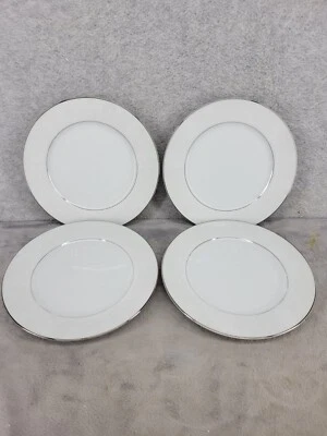 Set of 4 Vintage Sango Arles 3630 Salad Plate White Etched Design Silver Trim 8" - Image 1 of 4