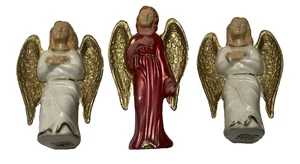 Vintage Christmas Set of 3 Celluloid Plastic Nativity Angels White Red - Picture 1 of 3